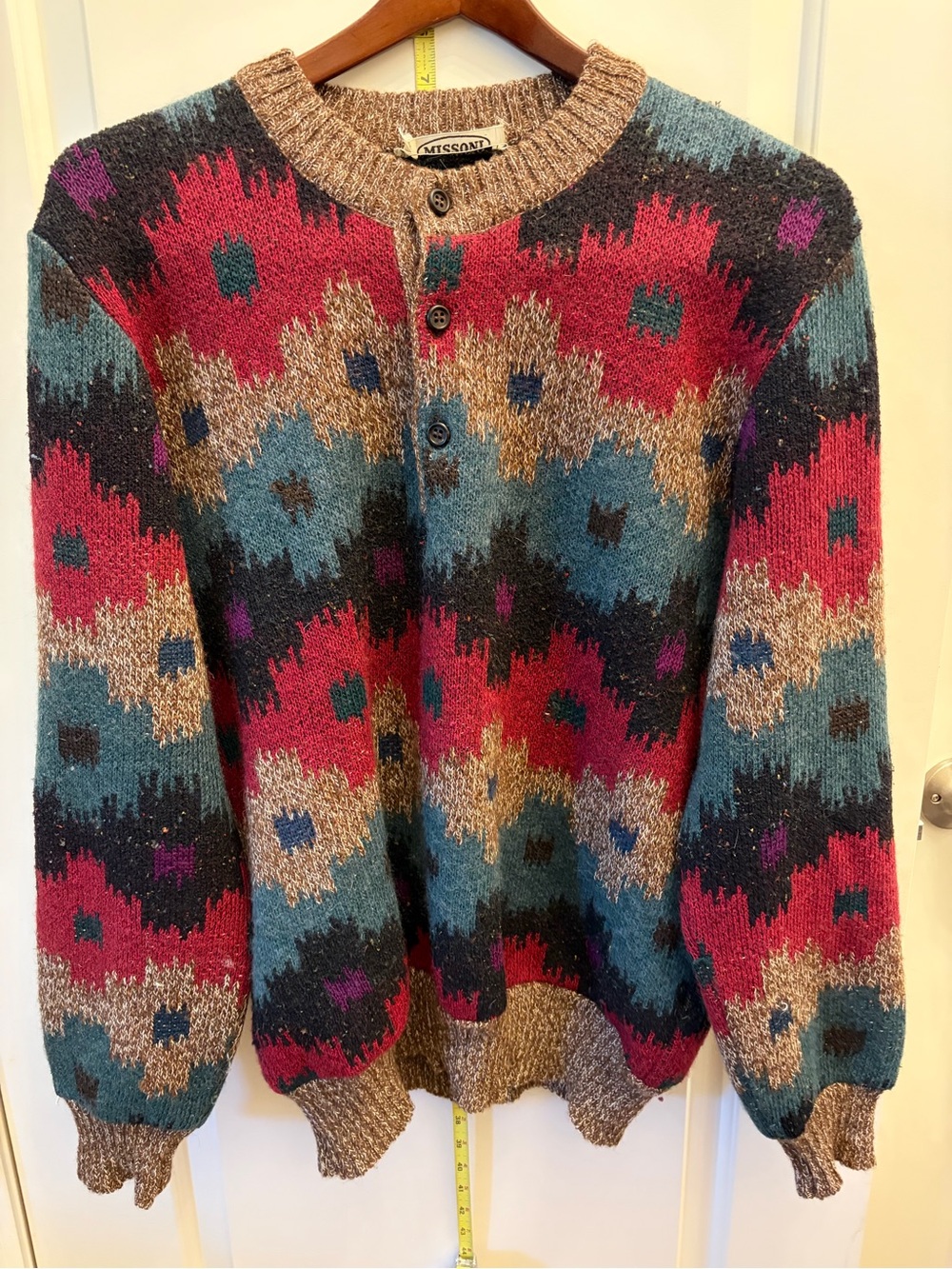 'Couture' Missoni Multicolor Crewneck Sweater — Teal, Red, Brown, Black